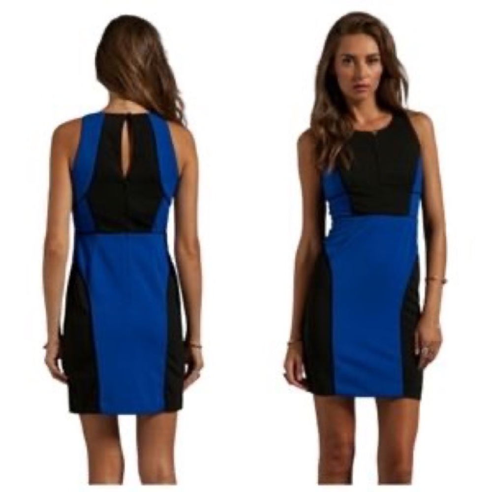 Greylin Black Blue Bold Color Block Bodycon Thick Lined Office Party Dress Sz L